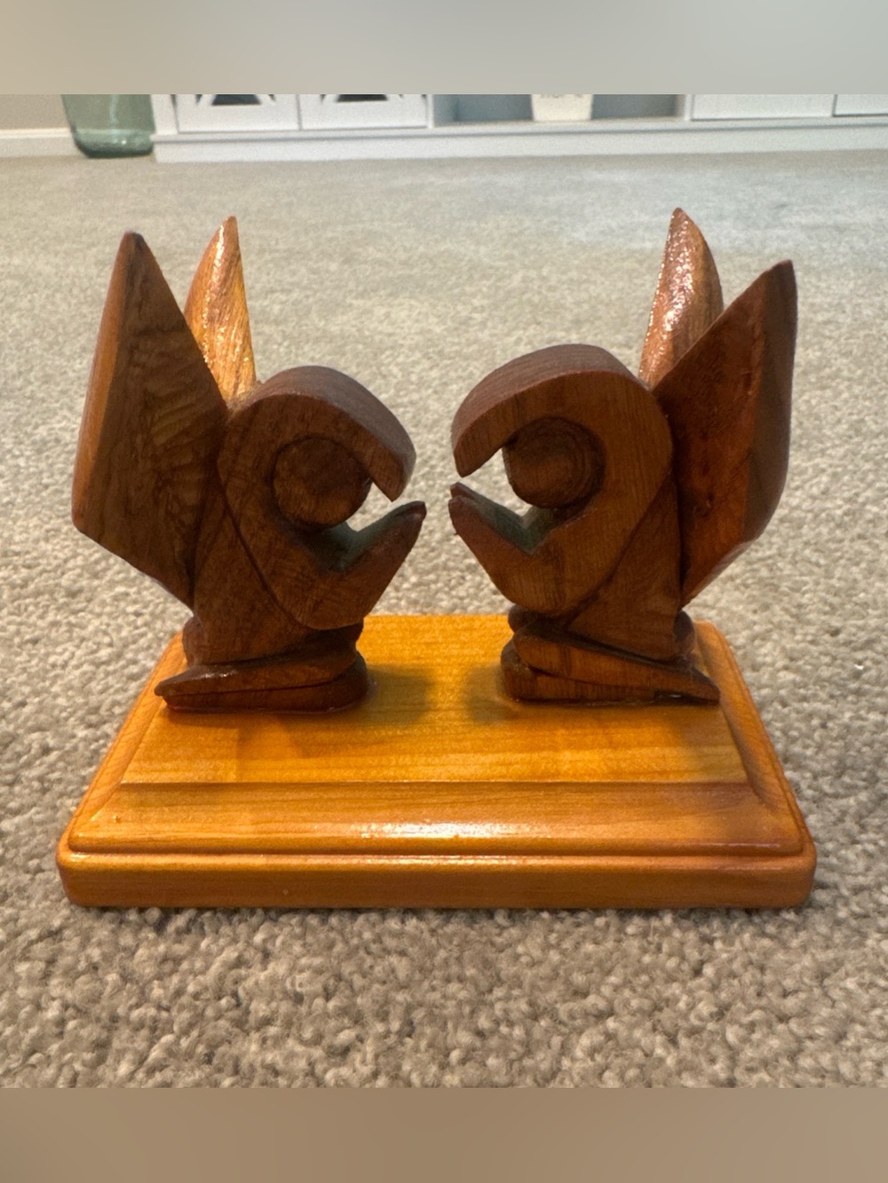 VTG Hand Carved Wooden Angels Praying Signed 2008